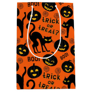Halloween Kids Trick or Treating Black Cat Pumpkin Medium Gift Bag