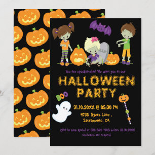 Halloween Kids Zombies Pumpkin Ghost Spooky Party Invitation