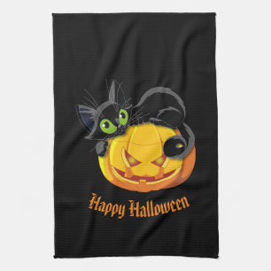 Halloween Kitchen Towel-Black Cat Towel