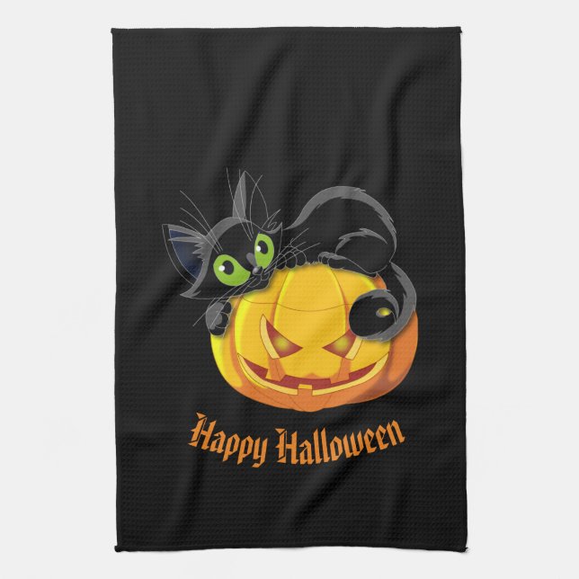 Halloween Kitchen Towel-Black Cat Towel (Vertical)