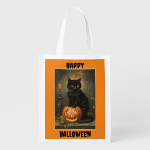 Halloween Kitten And Crow Reusable Tote Bag