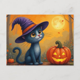 Halloween Kitten and Jack O'Lantern Holiday Postcard