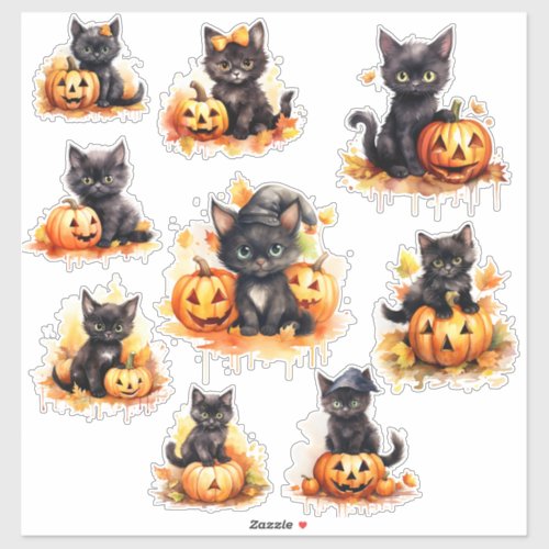 Halloween Kitten and Pumpkin Vinyl Sticker