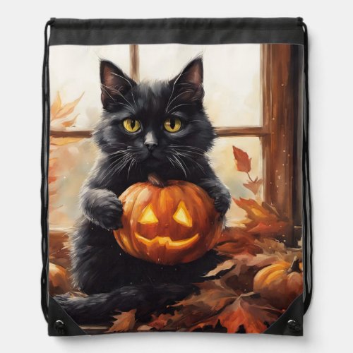 Halloween Kitten Drawstring Bag