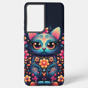 Halloween Kitten Fun - Cute Floral Kitten Samsung Galaxy S21 Ultra Case