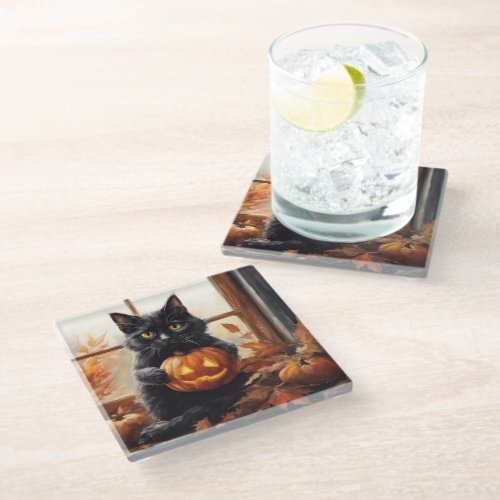 Halloween Kitten Glass Coaster