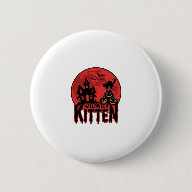 Halloween Kitten Haunted House Cat Graphic_1 Button (Front)