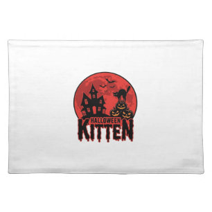 Halloween Kitten Haunted House Cat Graphic_1 Cloth Placemat