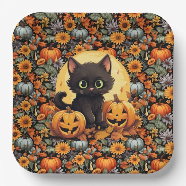 Halloween Kitten  Paper Plates (Front)