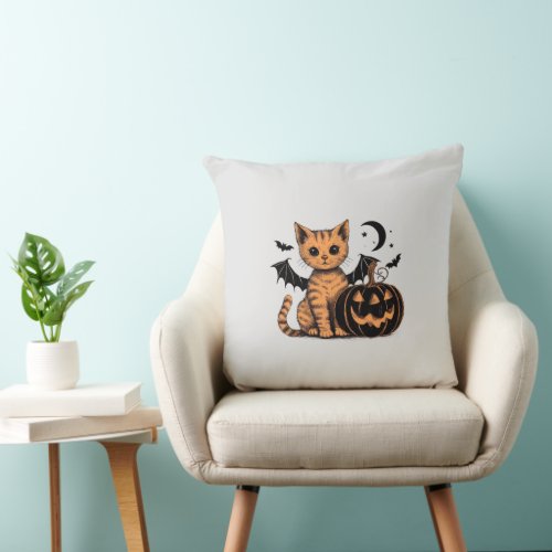 Halloween Kitten Throw Pillow