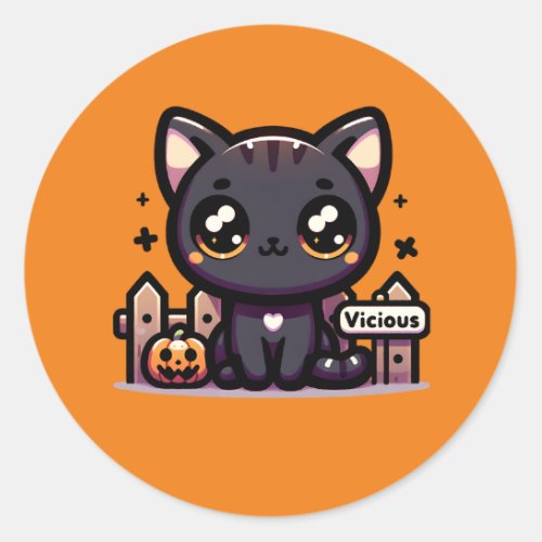 Halloween Kitten Vicious Cute Cat Classic Round Sticker