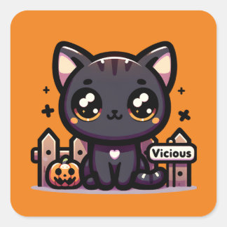 Halloween Kitten Vicious Cute Cat Square Sticker