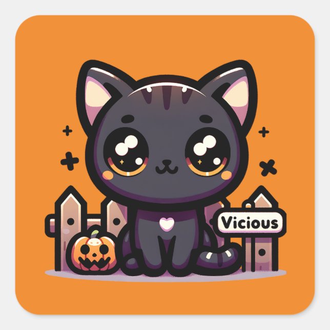 Halloween Kitten Vicious Cute Cat Square Sticker (Front)