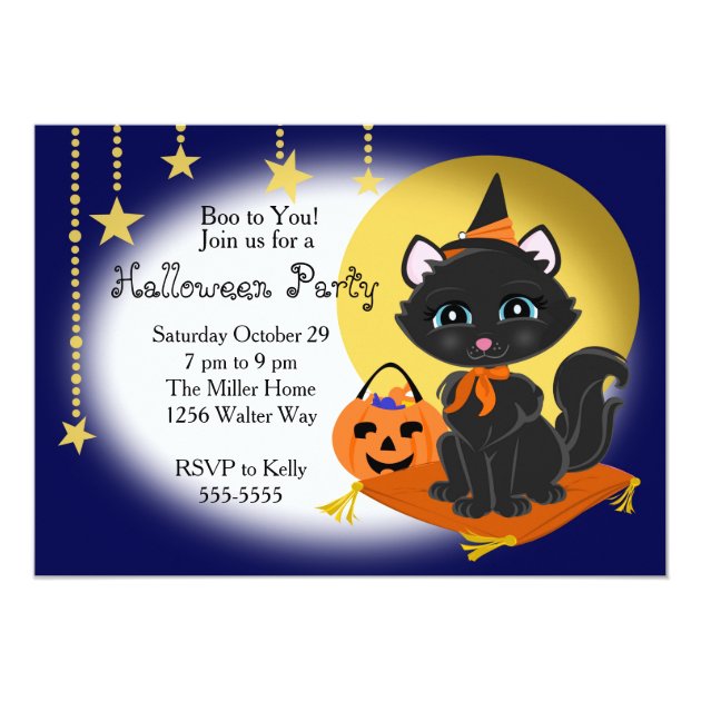 Halloween Kitten Witch Invitation
