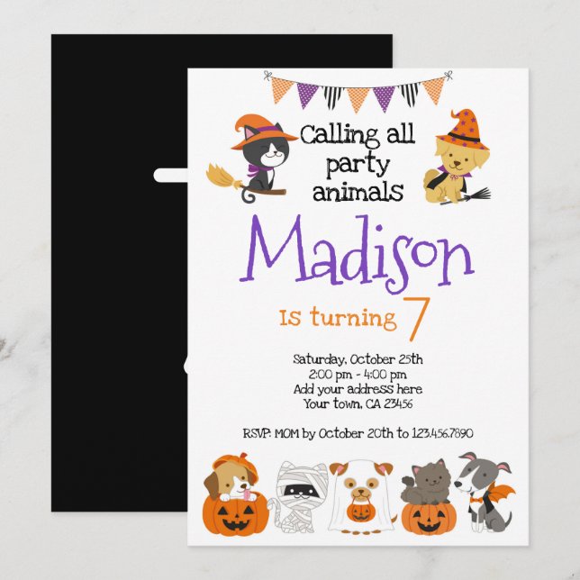 Halloween Kitties and Pupies Invitation (Front/Back)