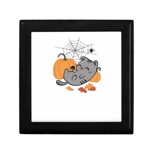 Halloween Kitty and Spiders Classic T-Shirt Gift Box (Front)