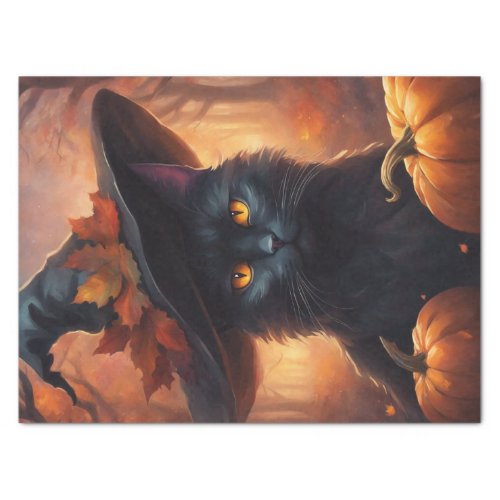 Halloween Kitty Cat in a Witch Hat Decoupage  Tissue Paper