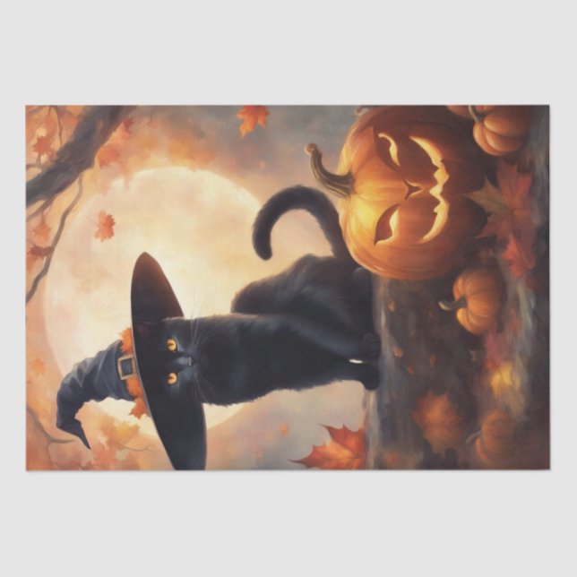 Halloween Kitty Cat in a Witch Hat Decoupage  Tissue Paper (Front)