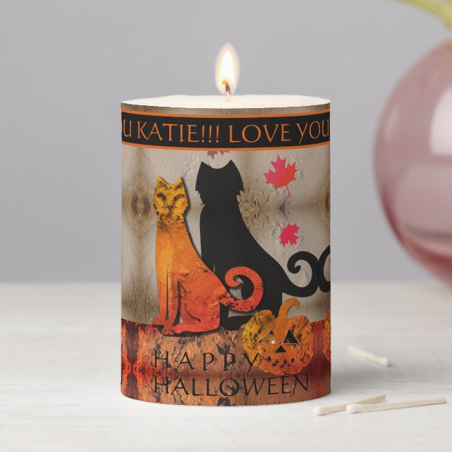 Halloween Kitty Cat Pillar Candle (In Situ)
