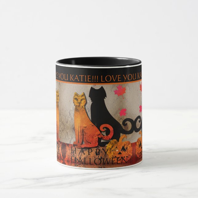 Halloween Kitty Cat Two-Tone Coffee Mug (Center)