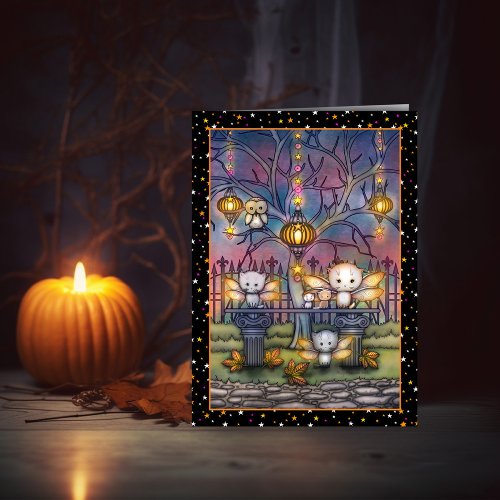Halloween Kitty Fairies Cute Art Card