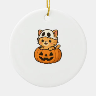 Halloween Kitty inside a pumpkin Classic T-Shirt Ceramic Ornament
