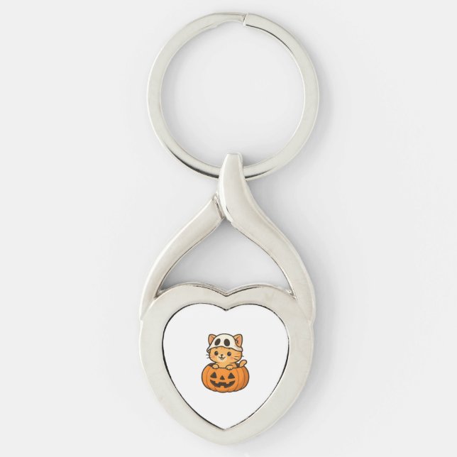 Halloween Kitty inside a pumpkin Classic T-Shirt Keychain (Front)