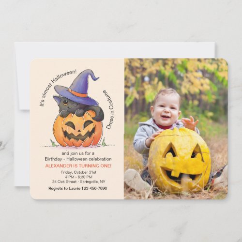 Halloween Kitty Photo Invitation