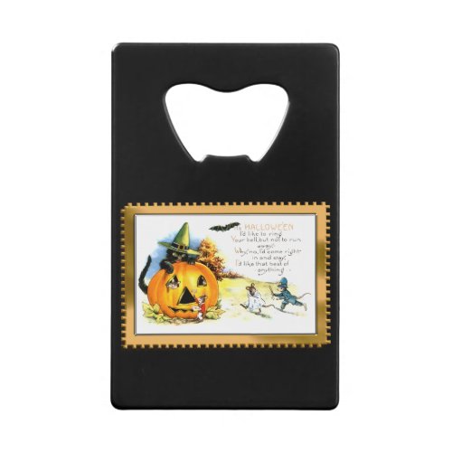 Halloween Kitty Sitting in Jack O Lantern Credit Card Bottle Opener
