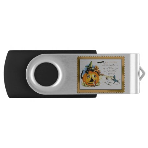 Halloween Kitty Sitting in Jack O Lantern Flash Drive