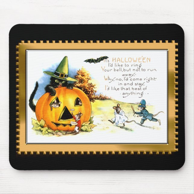 Halloween Kitty Sitting in Jack O Lantern Mouse Pad (Front)