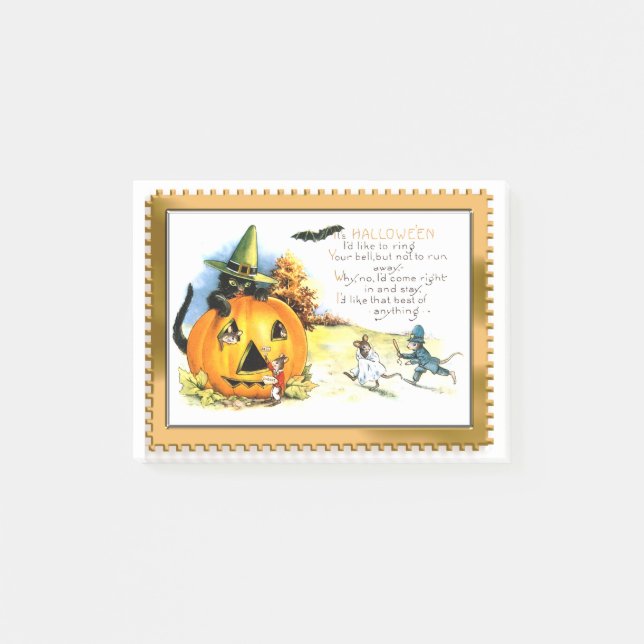 Halloween Kitty Sitting in Jack O Lantern Post-it Notes (Front)