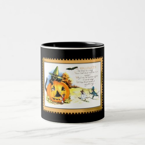 Halloween Kitty Sitting in Jack O Lantern Two_Tone Coffee Mug