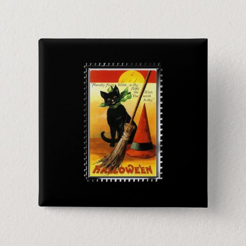 Halloween Kitty Sitting Witches Hat Button