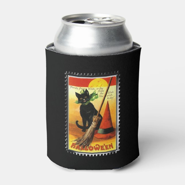 Halloween Kitty Sitting Witches Hat Can Cooler (Can Front)