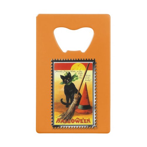 Halloween Kitty Sitting Witches Hat Credit Card Bottle Opener