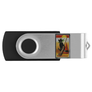 Halloween Kitty Sitting Witches Hat Flash Drive