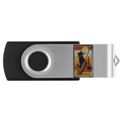 Halloween Kitty Sitting Witches Hat Flash Drive