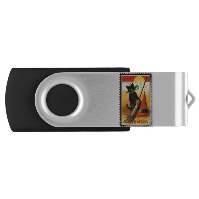 Halloween Kitty Sitting Witches Hat Flash Drive (Front)