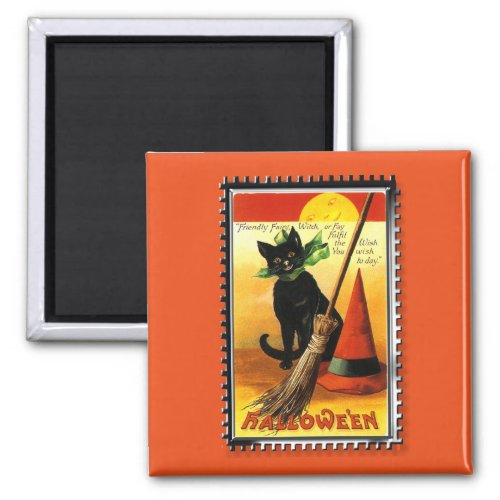 Halloween Kitty Sitting Witches Hat Magnet