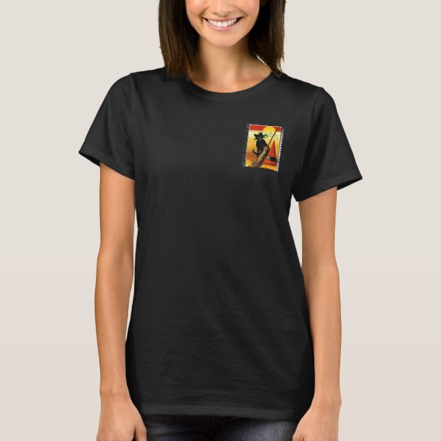 Halloween Kitty Sitting Witches Hat T-Shirt (Front)