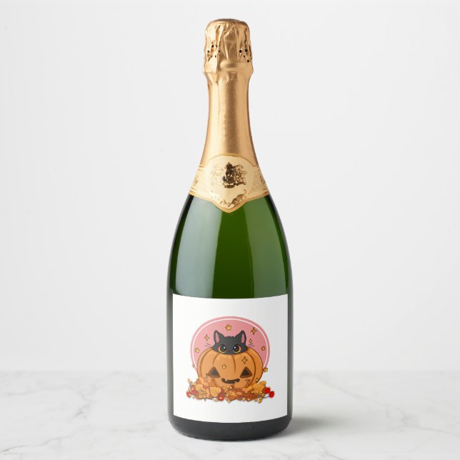 Halloween kitty  sparkling wine label (Front)