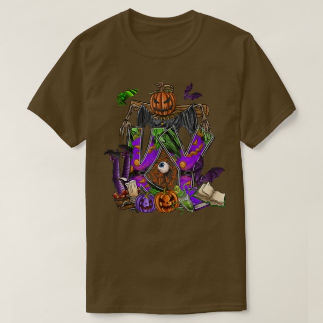 Halloween KY, Scary Pumpkin Scarecrow, Spooky Hall T-Shirt (Design Front)