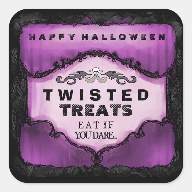 Halloween Label - Purple & Black Large Square (Front)