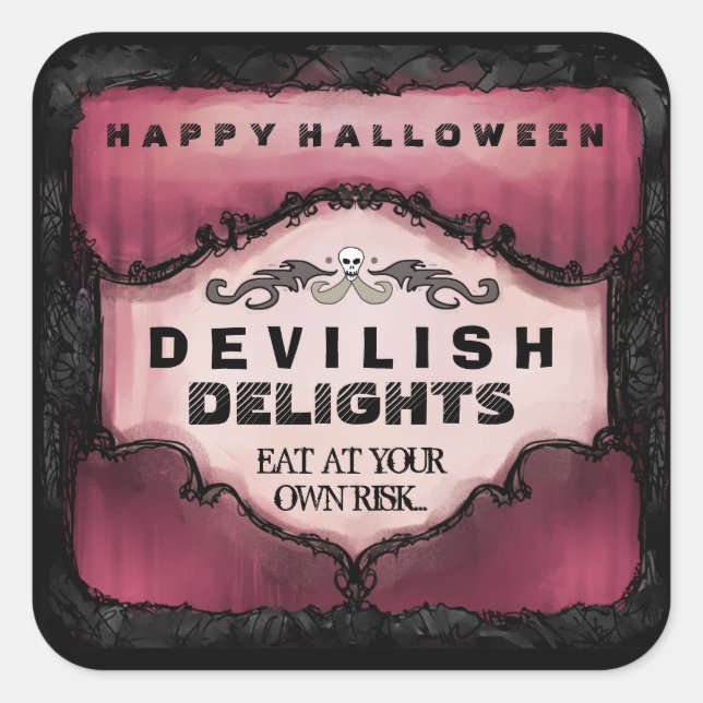 Halloween Label - Red & Black Large Square (Front)