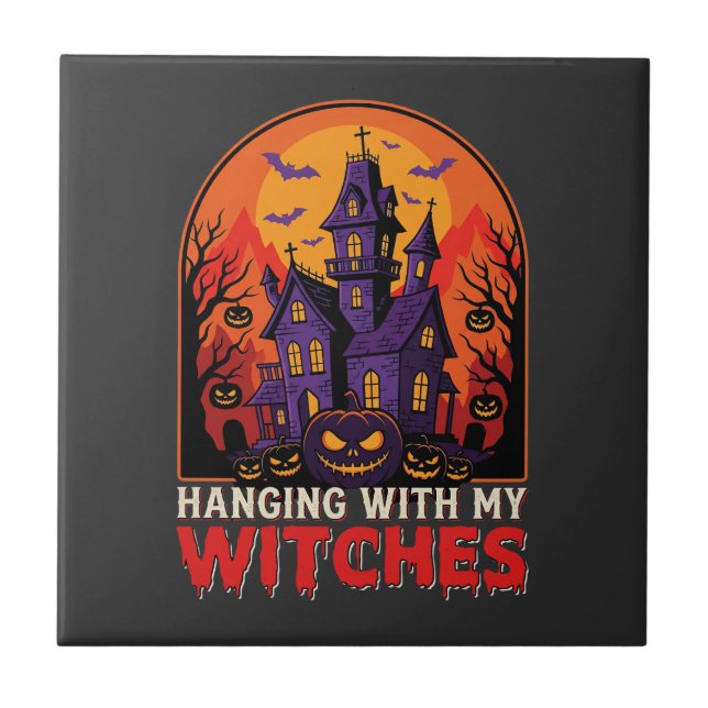 Halloween Laboratory Monster Pumpkin Moon Vector Ceramic Tile (Front)