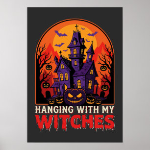 Halloween Laboratory Monster Pumpkin Moon Vector Poster