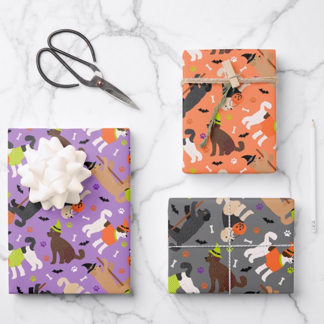 Halloween Labradoodle / Goldendoodle Wrapping Paper Sheets (Front)