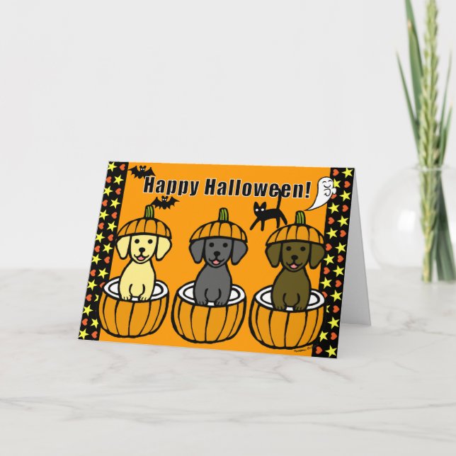 Halloween Labrador Puppies and Pumpkins Card (Front)