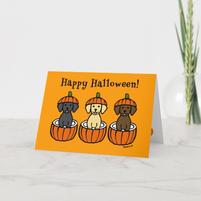 Halloween Labrador Puppies and Pumpkins Card (Front)
